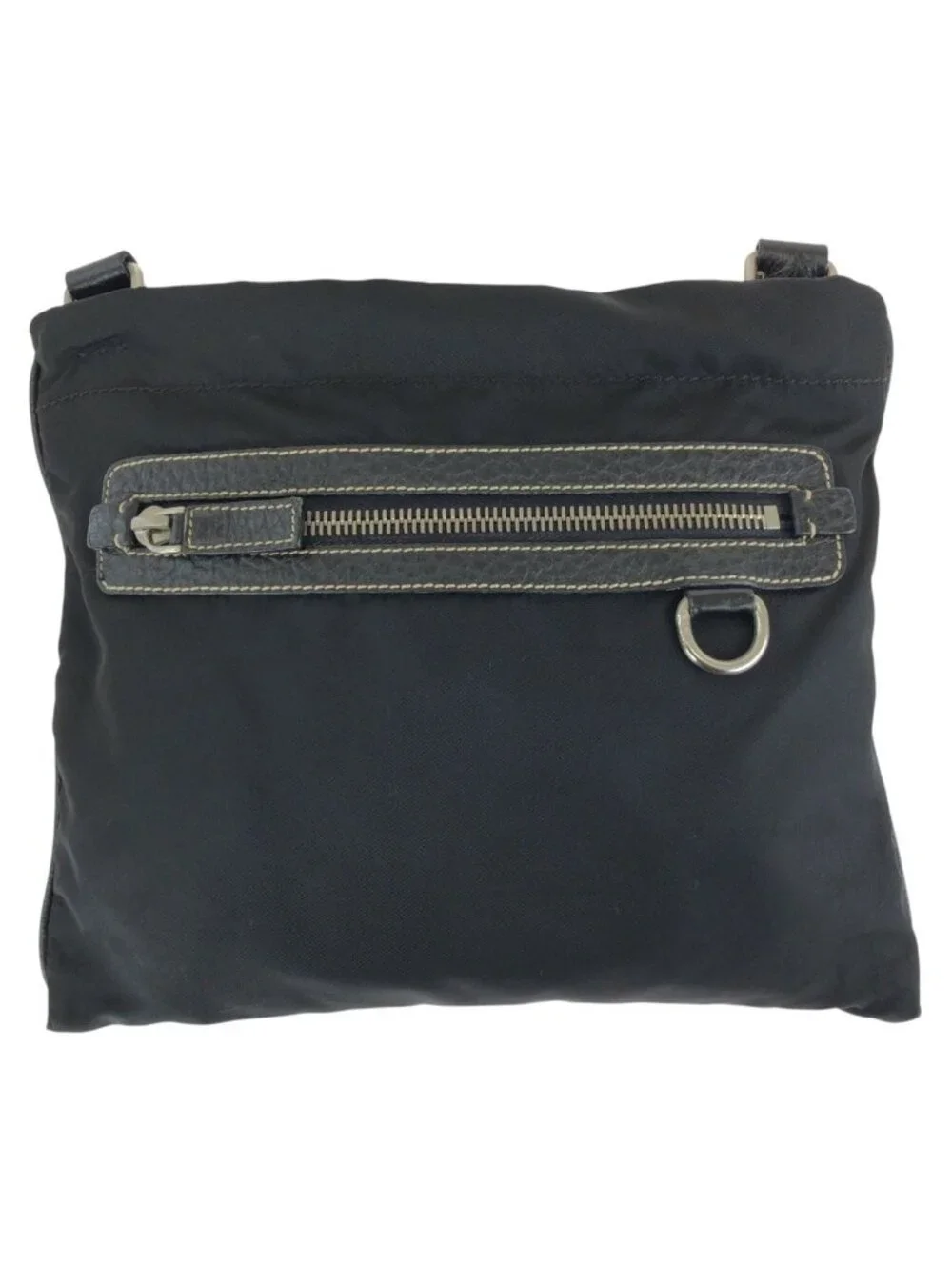 Prada Tessuto Black Silver Nylon Leather Shoulder